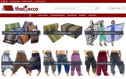 Skärmdump av Thaidecco.dk webbutik