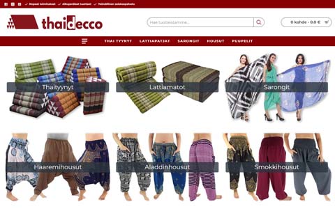 Skärmdump av Thaidecco.fi webbutik